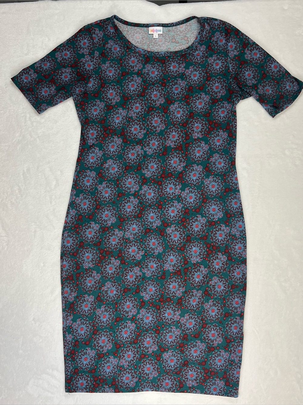 LuLaRoe Julia Fitted Dress Mid Length Sleeve Multi Color Floral Print Sz L